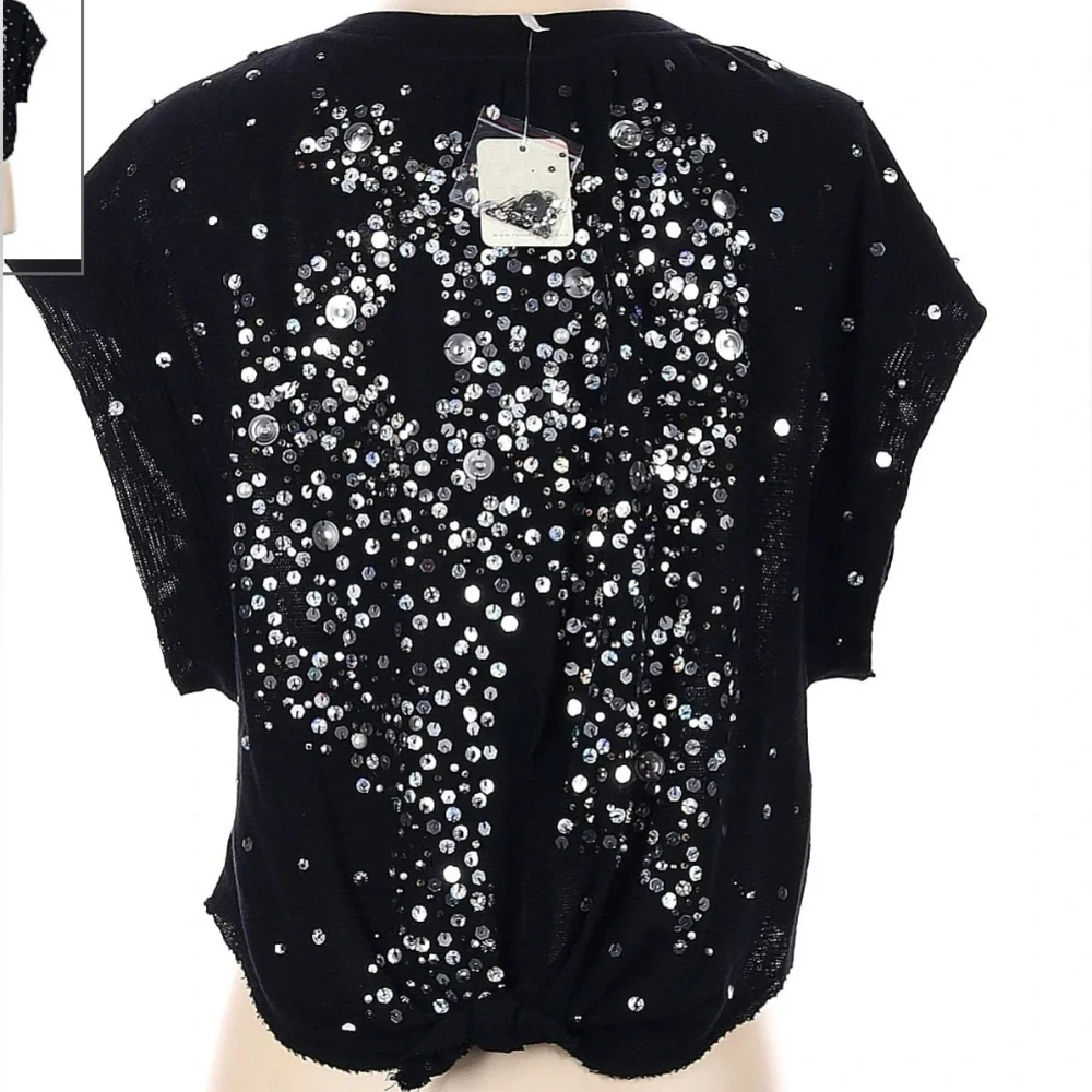 Free People Black Sequin Crop Top
